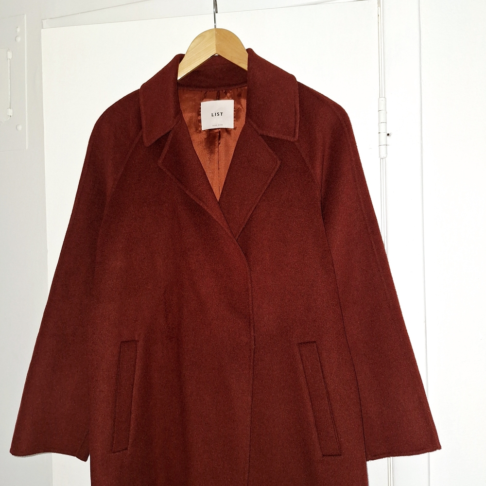 Oversized Rich Brown Long Cashmere Blend Coat Sz S